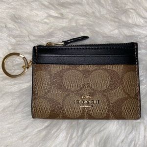 Coach Mini Skinny ID Case in Signature Canvas Tan / Black